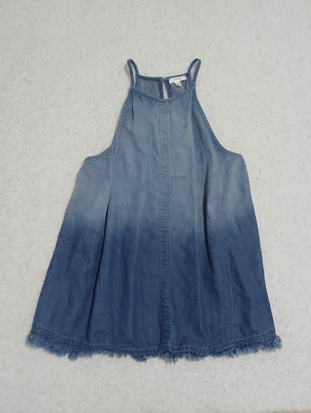 Ombre Denim Halter Top, Raw Hem, 100% Cotton Sleeveless Summer Blouse Medium